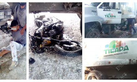 Carro recolector de basura de Tilapa atropella a joven motociclista